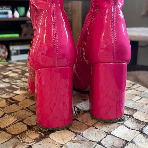 Hot Pink Patent Leather Block Ankle Boots - Picture 5 of 5